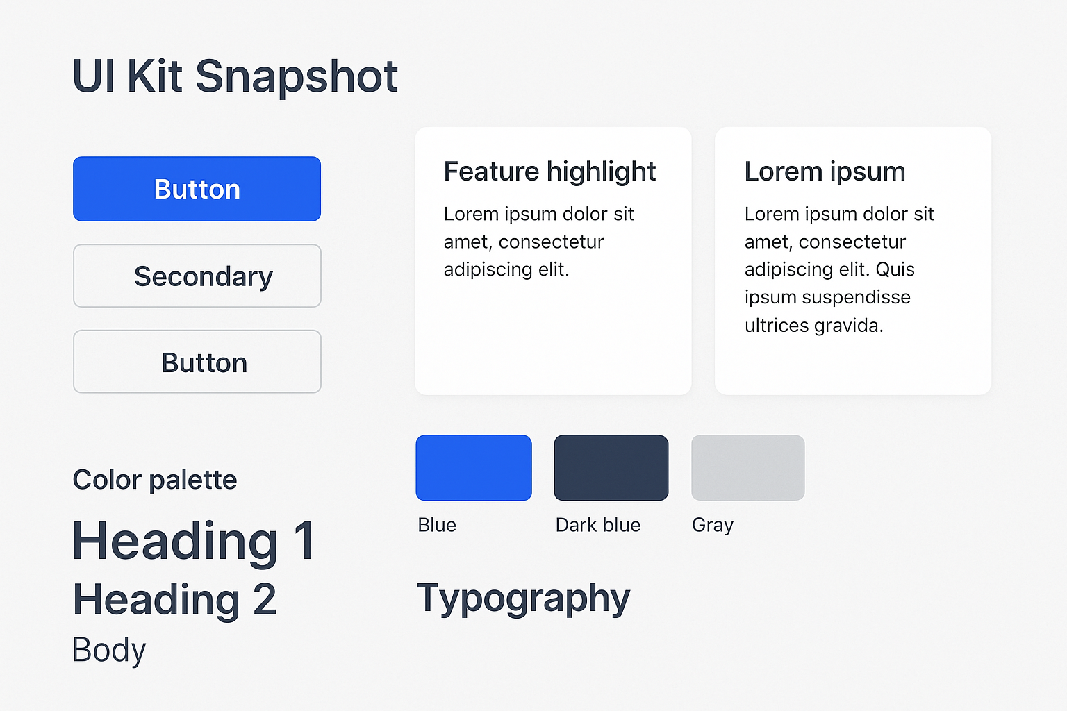 A snapshot of the component library created for the project